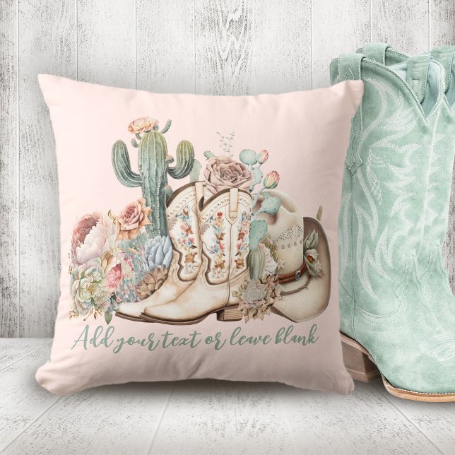 Almofada Chapéu de cowboy bota cowboy do deserto do Boho (Boho desert cowgirl cowboy boots cowboy hat throw pillow)
