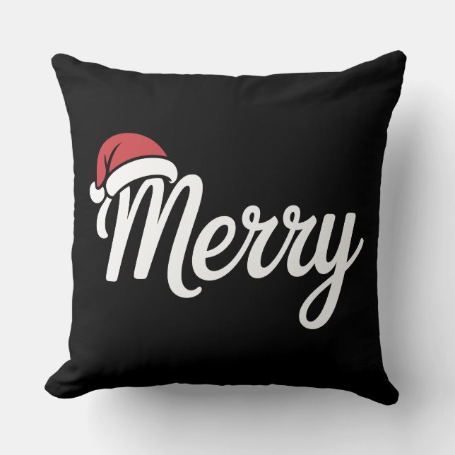 Almofada Chapéu de Natal Vermelho Ousado Preto Merry Christ (Frente)