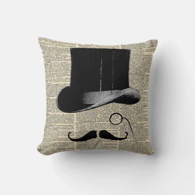 Almofada Chapéu vitoriano, impressão do dicionário vintage (Frente)