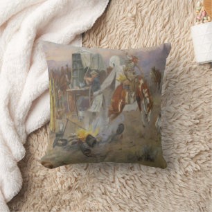 Almofada Charles M Russell - Bronc no Cow Camp Doormat