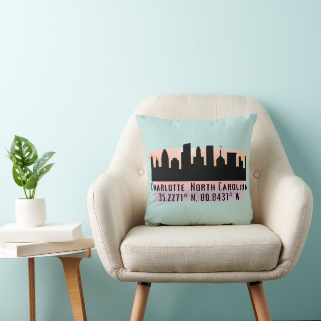 Almofada Charlotte NC City Skyline Latitude e Longitude (Cadeira)