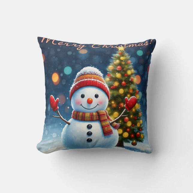Almofada "Charme de Inverno Adorável: Árvores de Natal & Bo (Frente)