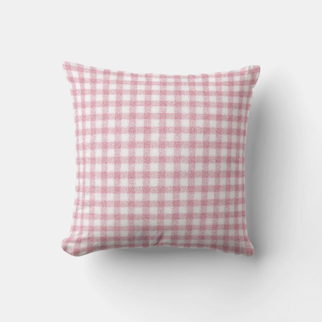 Almofada Charme de Xadrez Rosa e Branco Aveludado (Frente)