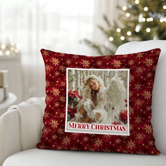 Almofada Charming Angel Poinsettia Red Gold Festive Christm (Charming Angel Poinsettia Red Gold Festive Christmas Pillow

)