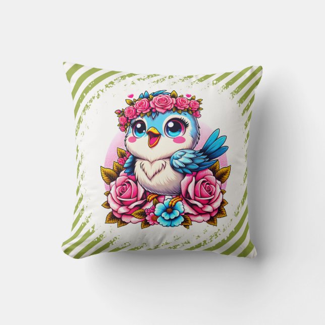 Almofada Charming Blue Owl with Roses (Frente)