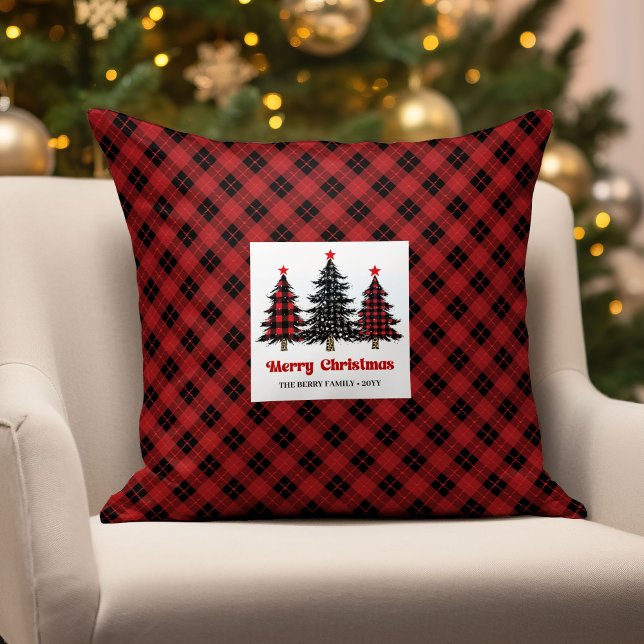Almofada Charming Buffalo Check Christmas Trees Pillow (Charming Buffalo Check Christmas Trees Pillow)