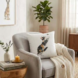 Almofada Charming Calico Cat & Butterfly Watercolor Throw