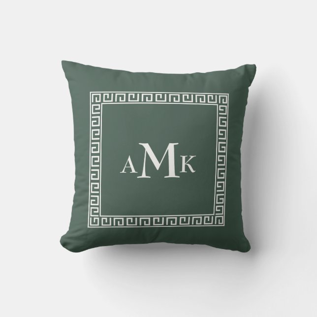 Almofada Chave grega verde | Travesseiro decorativo monogra (Frente)