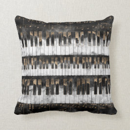 Almofada Chaves e notas do piano - aguarela e ouro