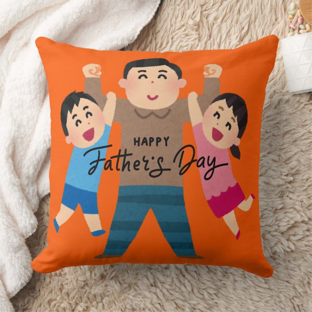 Almofada Cheerful Cartoon Dad Hugging Two Kids (Cobertor)