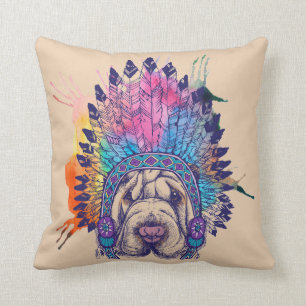 Almofada Chefe indiano do nativo americano de Sharpei