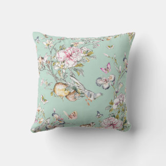 Almofada Cherry Blossom Chinoiserie no fundo da Aqua