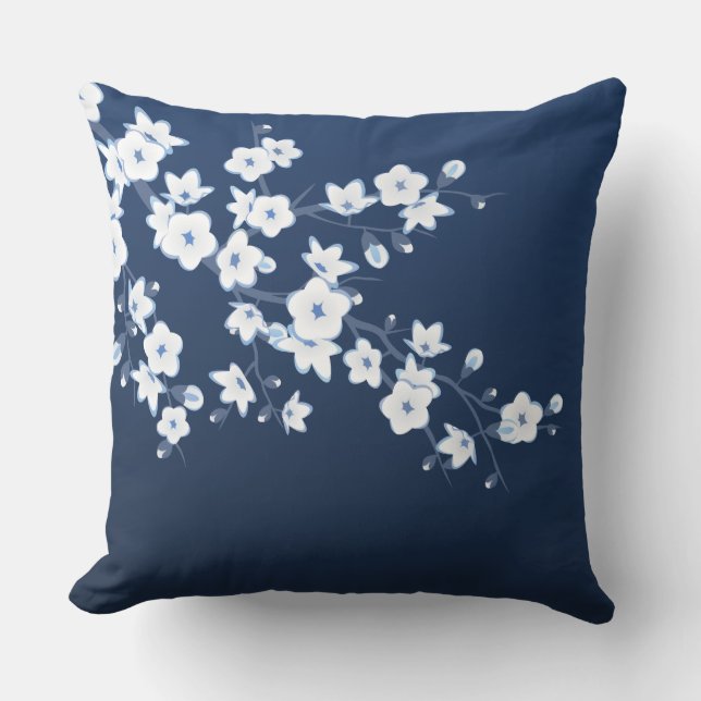 Almofada Cherry Blossom Marinho Blue White Floral (Frente)