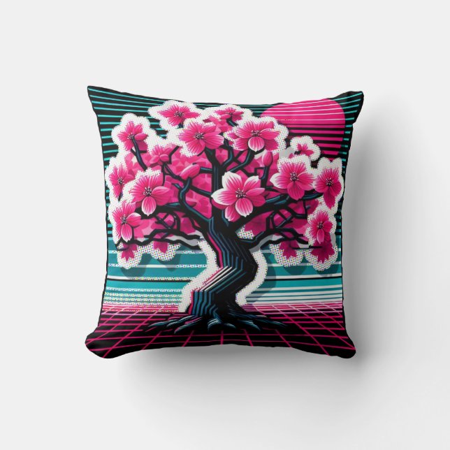 Almofada Cherry Blossom Tree Synthwave 803 (Frente)