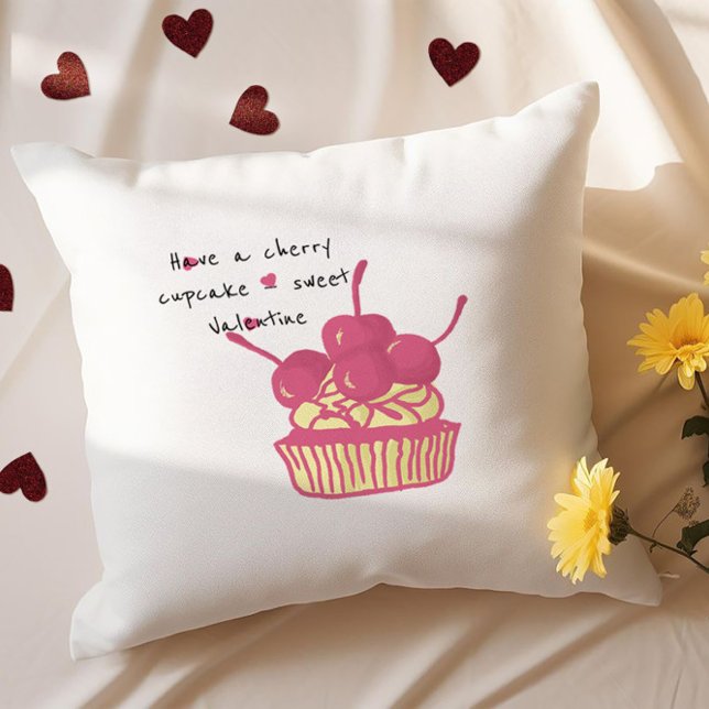 Almofada Cherry Cupcake Valentine – Hand-Drawn Dessert (Criador carregado)