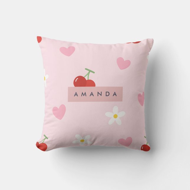 Almofada Cherry Personalizado, Daisy e Padrão de Coração Ro (Frente)