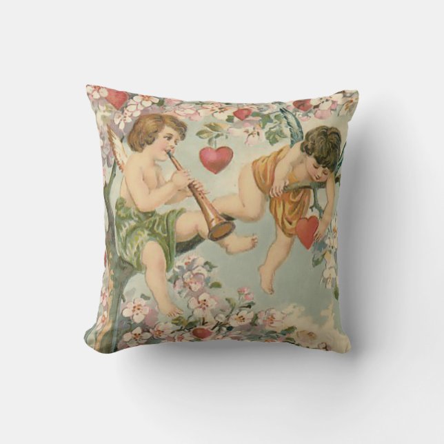 Almofada Cherub Cupid Flute Magnolia Tree Heart (Frente)