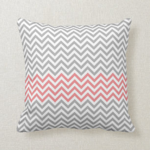 Almofada Chevron cinzento, branco e coral