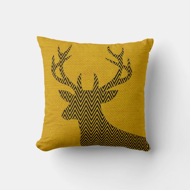 Almofada Chevron Deer Silhouette em Burlap | mostarda (Frente)