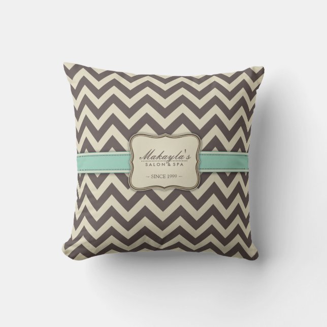 Almofada Chevron elegante Brown moderno, verde e bege (Frente)