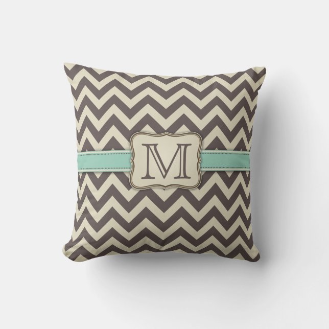 Almofada Chevron elegante Brown moderno, verde e bege (Frente)