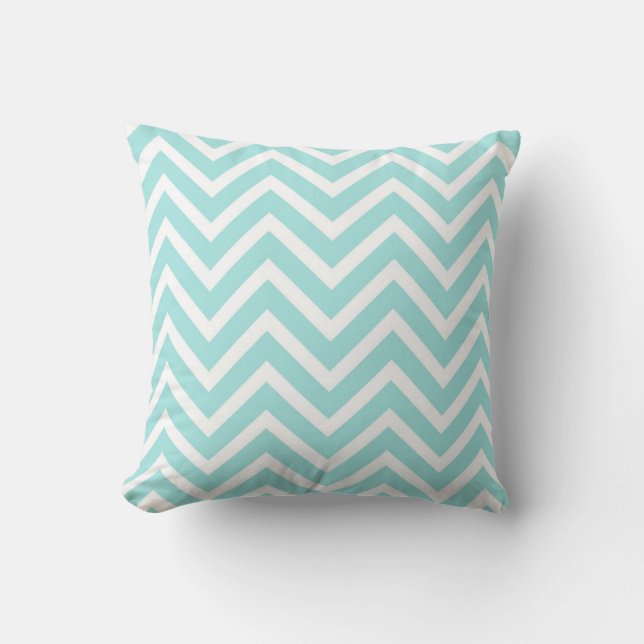 Almofada Chevron em listras azul verde Aqua com travesseiro (Frente)
