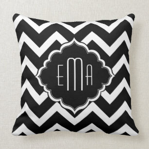 Almofada Chevron Geométrico Zigzag Preto e Branco Monograma