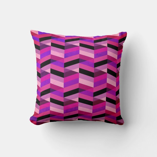 Almofada Chevron/Herringbone Abstrato | Roxos e Violeta (Frente)