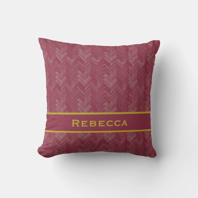 Almofada Chevron Herringbone Pattern Luxuriano Red Monogram (Frente)