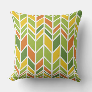 Almofada Chevron Laranja e Verde Retroativo Zig-Zag