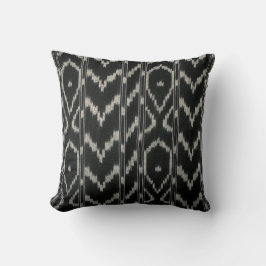 Almofada Chevron Moderno Ikat Tribal| cinzas pretas