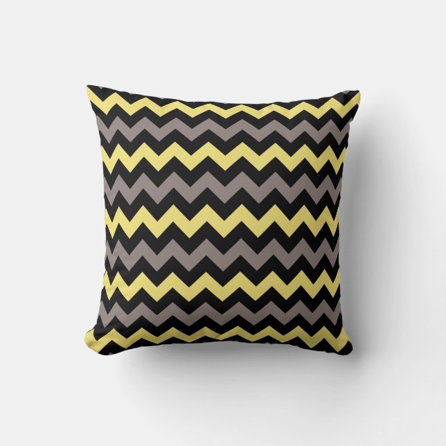 Almofada Chevron Negro de Cinza Amarelo Moderno (Frente)