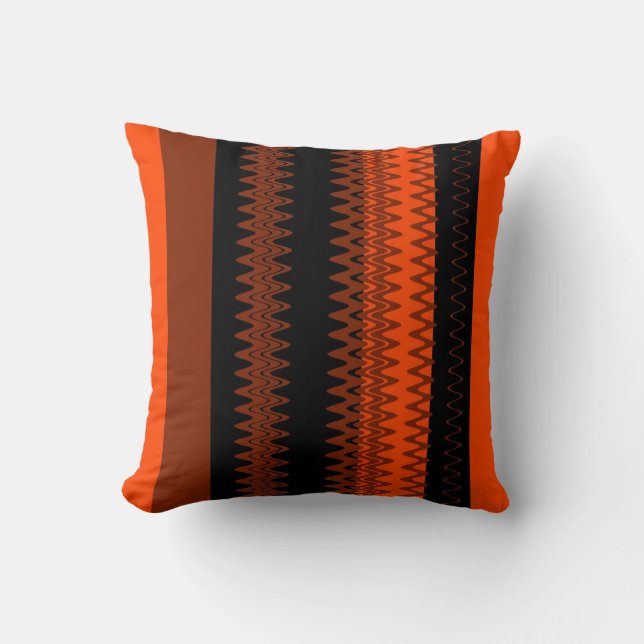 Almofada Chevron Orange, Black Zigzag Stripes Art Design (Frente)