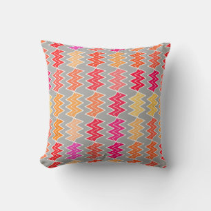 Almofada Chevron quebrado - vermelho, ouro, laranja e cinza