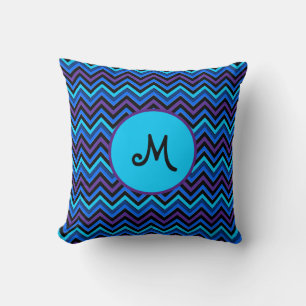 Almofada Chevron Rich Black, Muito Puro Azul, Azul Ciano