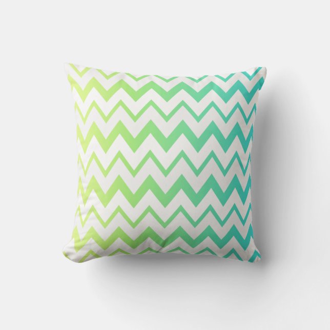 Almofada Chevron verde limão teal aqua ombre elegante (Frente)