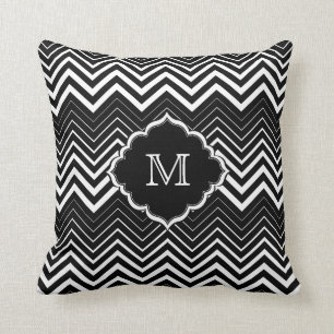 Almofada Chevron Zigzag Branco E Preto Monograma