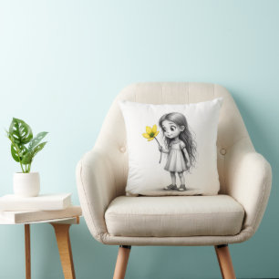 Almofada Chibi Little Girl Com Flor