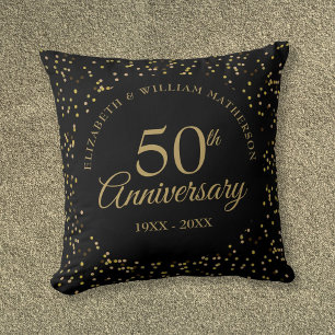 Almofada Chic 50º Aniversário de Casamento Preto Pó Dourado