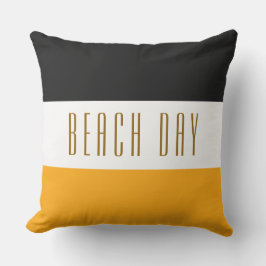 Almofada Chic Black White Yellow Strips BEACH DAY Texto