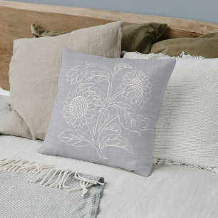 Almofada Chic Botanical Ivory Sunflower Em Cinzas Leves