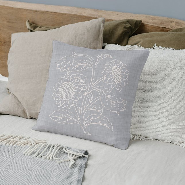 Almofada Chic Botanical Ivory Sunflower Em Cinzas Leves (Criador carregado)