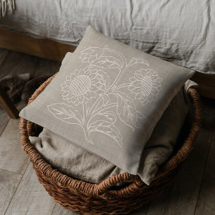 Almofada Chic Botanical Ivory Sunflower Na Areia Castanho