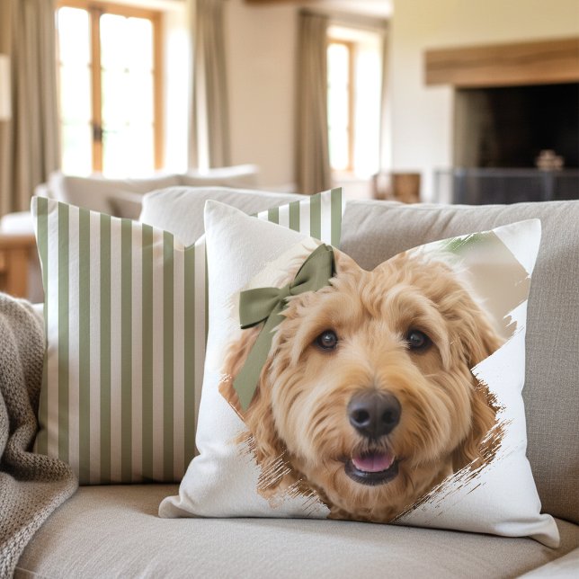 Almofada Chic Custom Photo Paint Brushstroke Dog Green (Criador carregado)