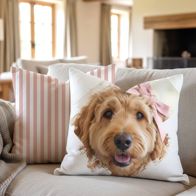 Almofada Chic Custom Photo Paint Brushstroke Dog Pink (Criador carregado)