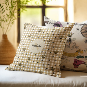 Almofada Chic Dourado Monograma Gingham Coroa Real e Rainha