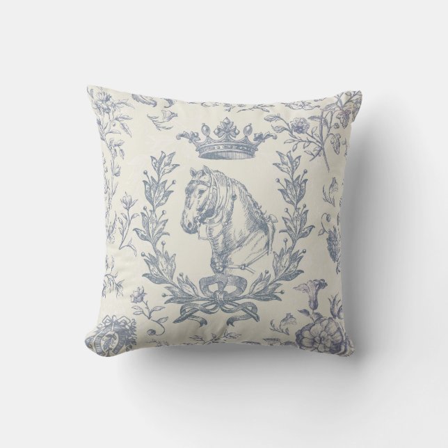 Almofada Chic Dusty Blue Equestrian Toile (Frente)
