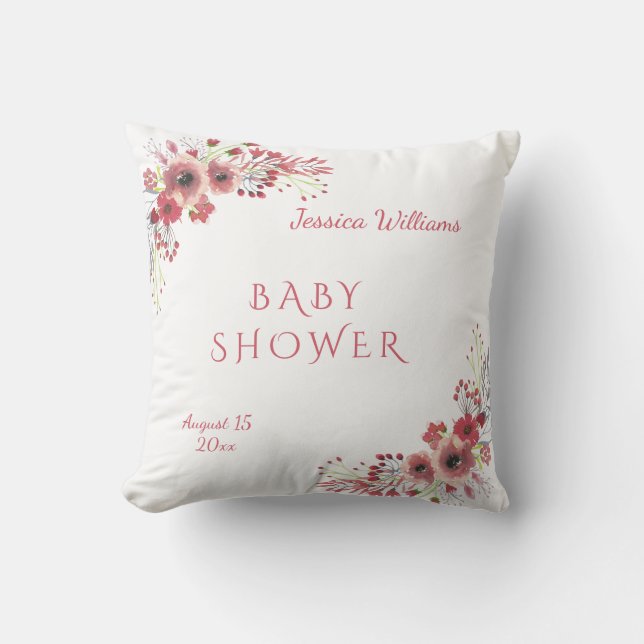 Almofada Chic e sofisticado Chá de Bebê Floral em Aquarela  (Frente)