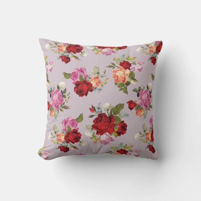 Almofada Chic Elegant Pink Red Roses Floral  (Frente)
