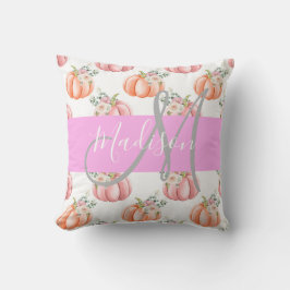 Almofada Chic Floral Branco Rosa Pêssego Abóbora Monograma 